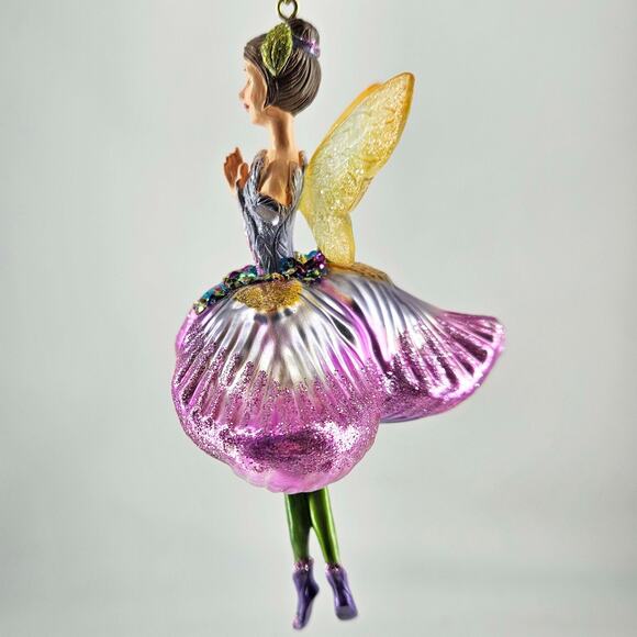Robert Stanley purple jeweled flower fairy Glass Christmas Ornament , New - Picture 4 of 4